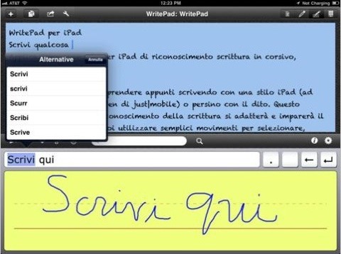 WritePad Italiano, applicazione per il riconoscimento della scrittura su iPad